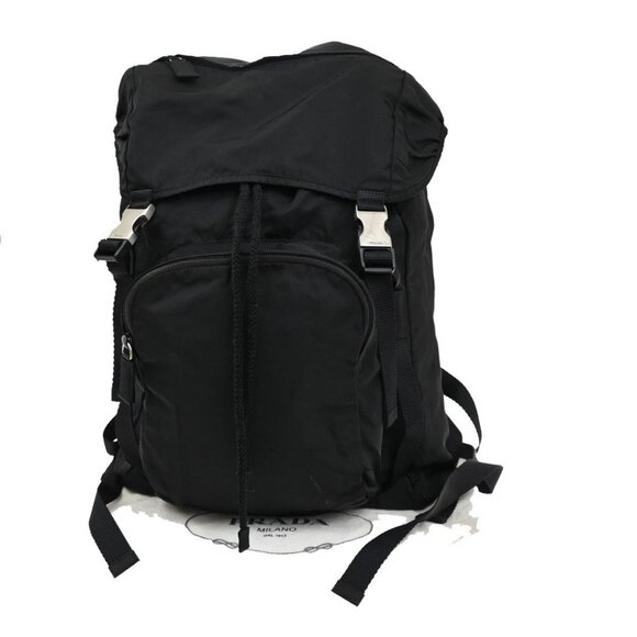 PRADA Logo Tessuto Backpack Bag Nylon Black Nero SHW Italy - Picture 1 of 16